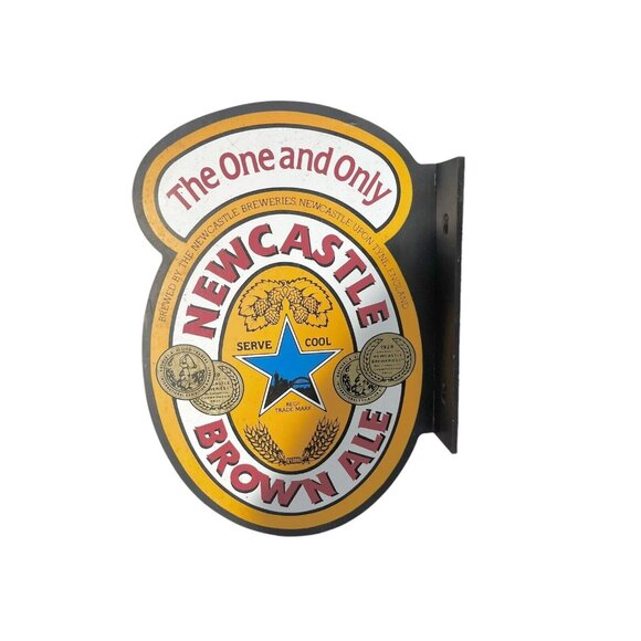 VTG NEWCASTLE BROWN ALE The One and Only Wood Beer Sign Hangs Perpendicularly - Picture 2 of 8